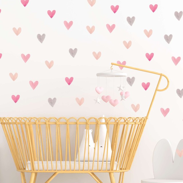 Αυτοκόλλητο τοίχου Watercolor hearts 1279891