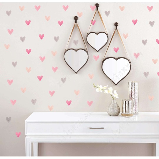 Αυτοκόλλητο τοίχου Watercolor hearts 1279892
