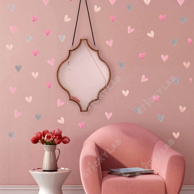 Αυτοκόλλητο τοίχου Watercolor hearts 1279892-1