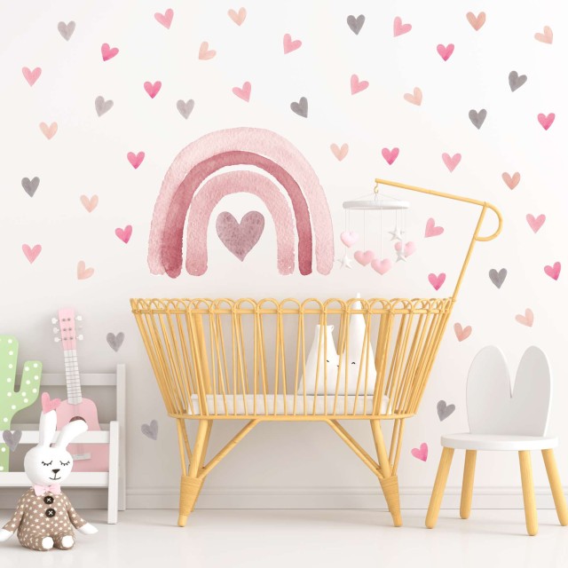 Αυτοκόλλητο τοίχου Watercolor Rainbow hearts 1279893