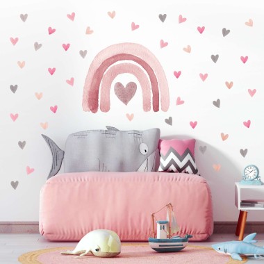 Αυτοκόλλητο τοίχου Watercolor Rainbow hearts 1279893 2