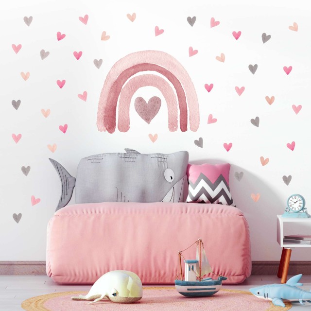 Αυτοκόλλητο τοίχου Watercolor Rainbow hearts 1279893-0