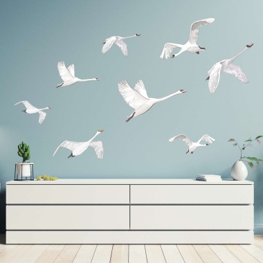 Αυτοκόλλητο τοίχου - Σμήνος κύκνων 124955