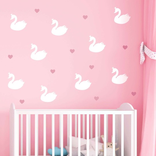 Αυτοκόλλητα τοίχου - White swans 1279336 (14 τεμ)-1
