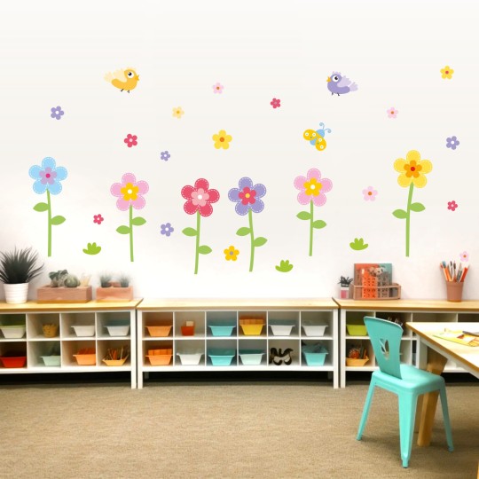 Παιδικά αυτοκόλλητα τοίχου Πολύχρωμα λουλούδια 1278224
