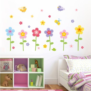Παιδικά αυτοκόλλητα τοίχου Πολύχρωμα λουλούδια 1278224 2