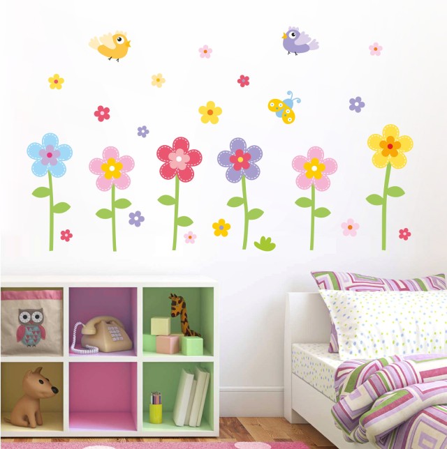Παιδικά αυτοκόλλητα τοίχου Πολύχρωμα λουλούδια 1278224