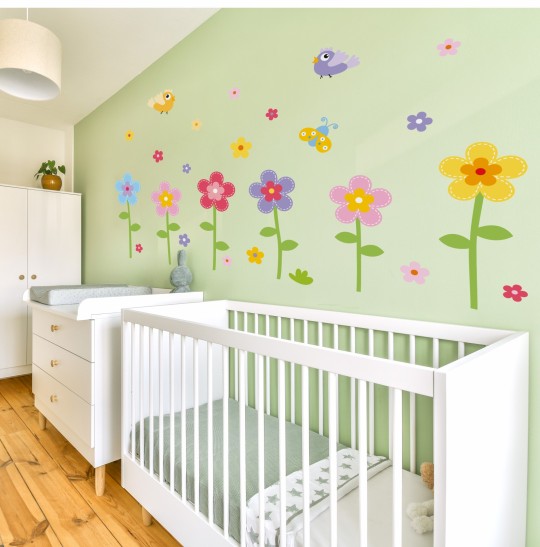 Παιδικά αυτοκόλλητα τοίχου Πολύχρωμα λουλούδια 1278224