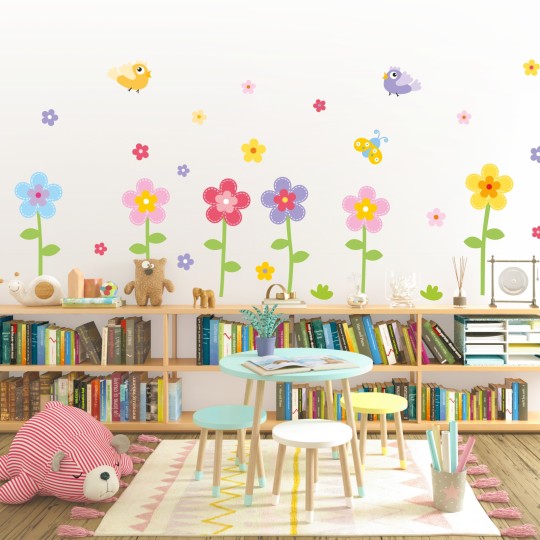 Παιδικά αυτοκόλλητα τοίχου Πολύχρωμα λουλούδια 1278224