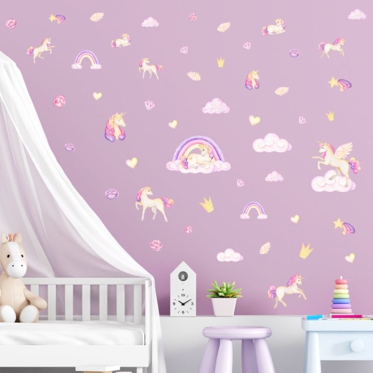 Παιδικά Αυτοκόλλητα τοίχου Pastel Unicorns (50 τεμ) 1278768