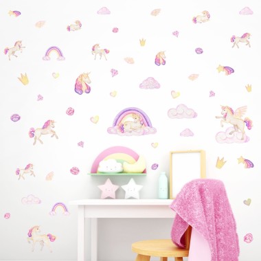Παιδικά Αυτοκόλλητα τοίχου Pastel Unicorns (50 τεμ) 1278768
