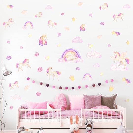 Παιδικά Αυτοκόλλητα τοίχου Pastel Unicorns (50 τεμ) 1278768