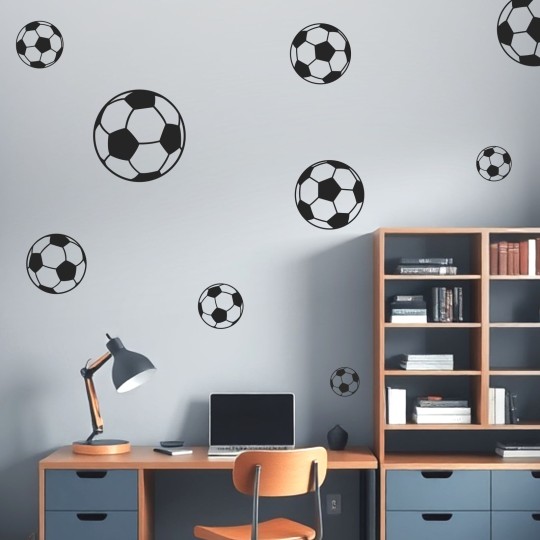 Αυτοκόλλητο τοίχου μπάλες ποδοσφαίρου (9 τεμ) 128016