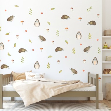 Σετ αυτοκόλλητα τοίχου - Χαριτωμένοι Σκαντζόχοιροι με φύλλα και μανιτάρια 2