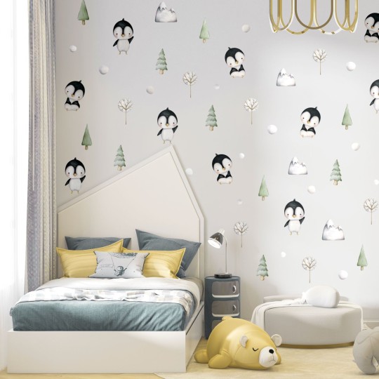 Παιδικό σετ αυτοκολλητα τοίχου - Πιγκουινάκια (70 ΤΕΜ) 447009